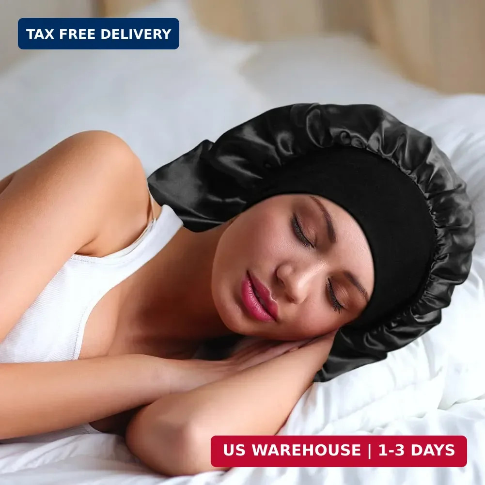 2 Pieces Long Silky Satin Sleep Bonnet for Curly Hair, Long Dreadlocks and Braid