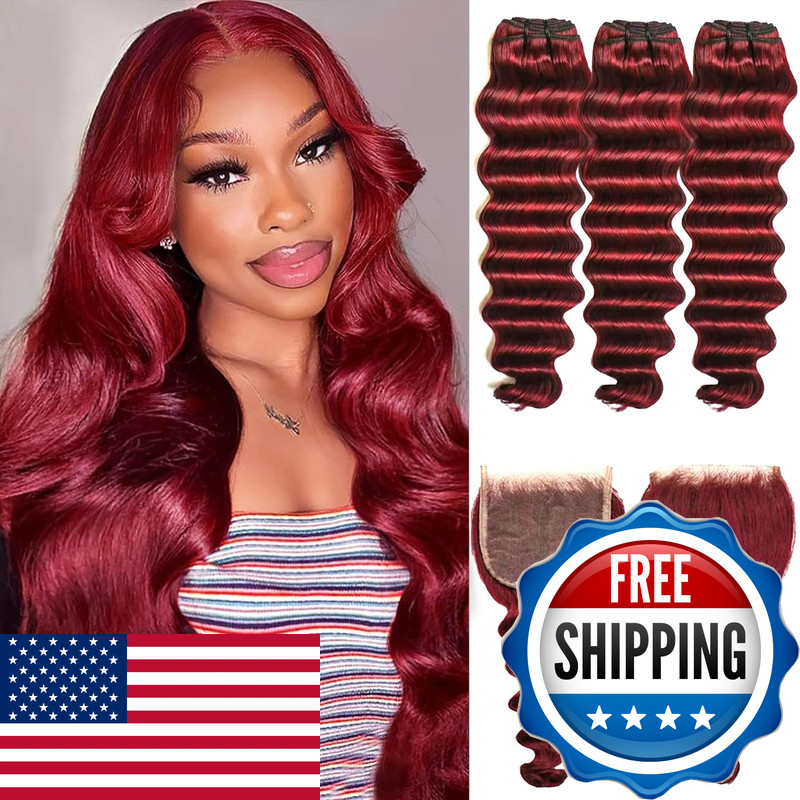 Rqy Loose Deep Wave Bundles Human Hair Closure 14 16 18 With14 Wet And Wavy