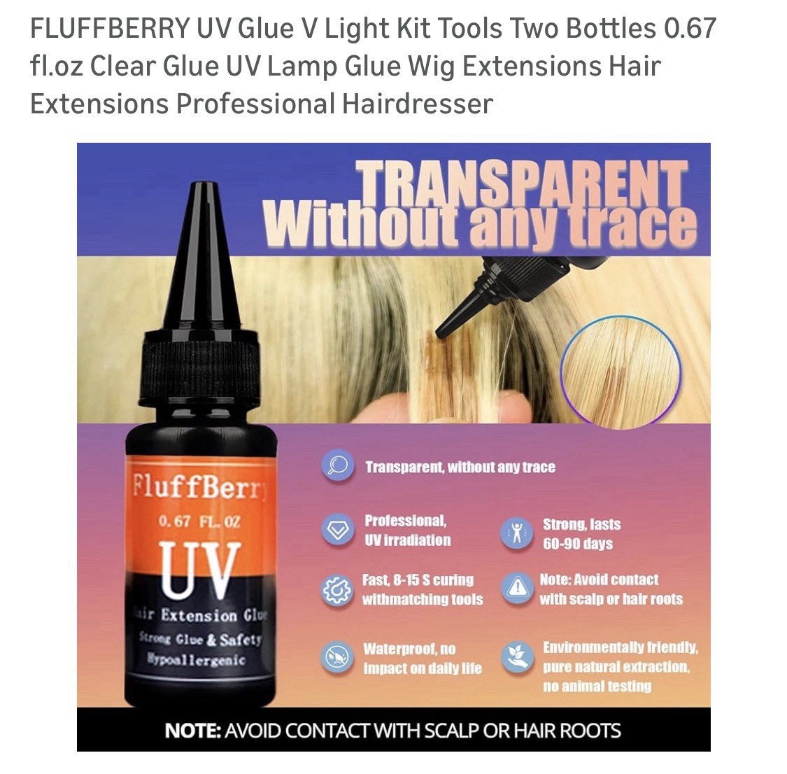 FluffBerry Hypoallergenic Waterproof UV Glue Kit Clear for Wig Extensions