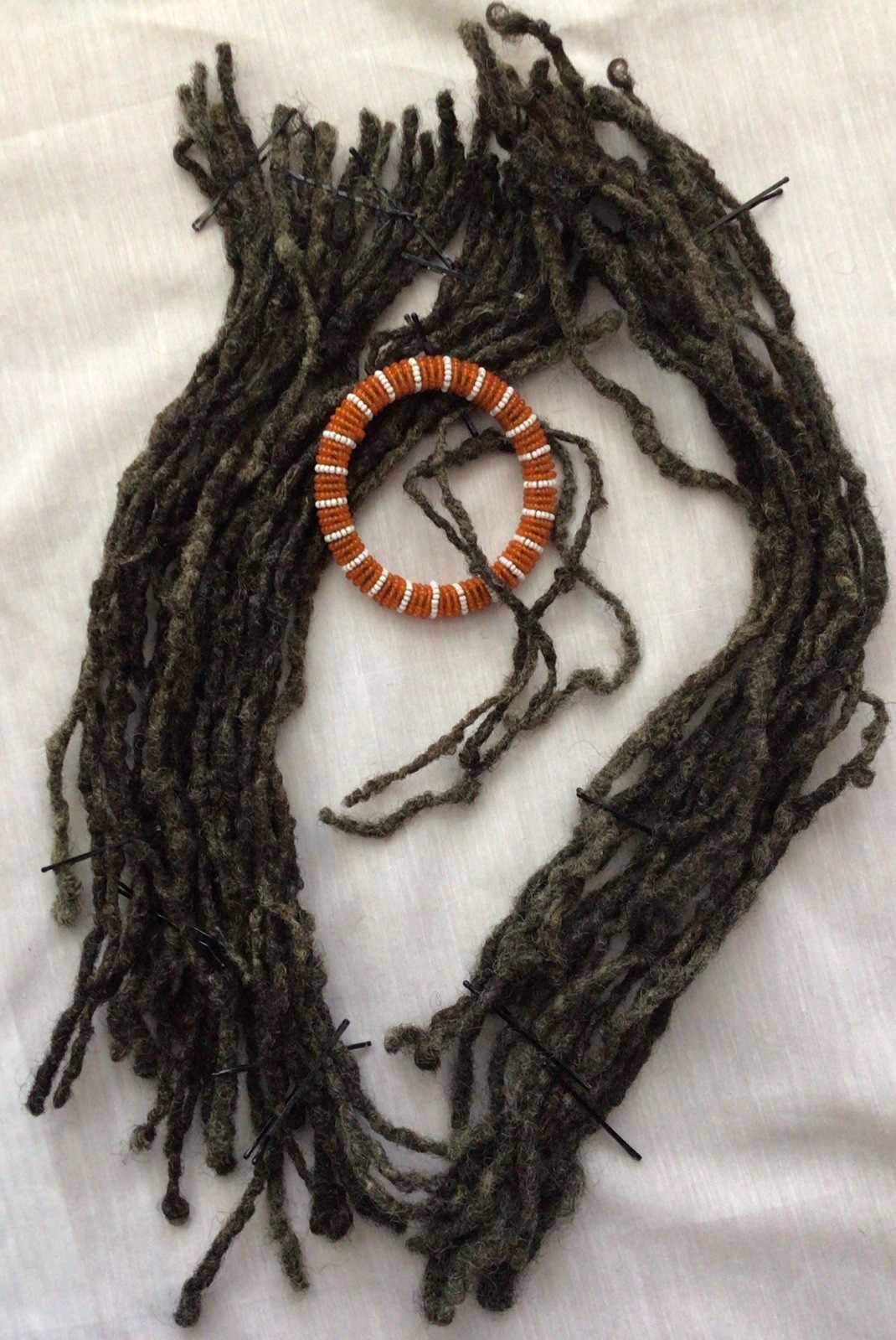 (39) 100% Human Hair Black/Grey Dread Loc Extensions 14”- 18”+Bracelet