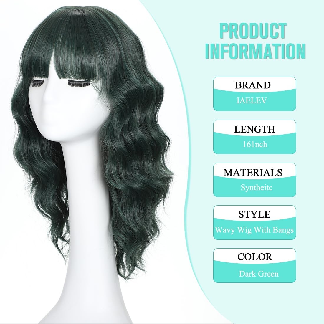 Dark Green Wigs for Women 16 Inch Charming Wig with Bangs for Women Shoulder …