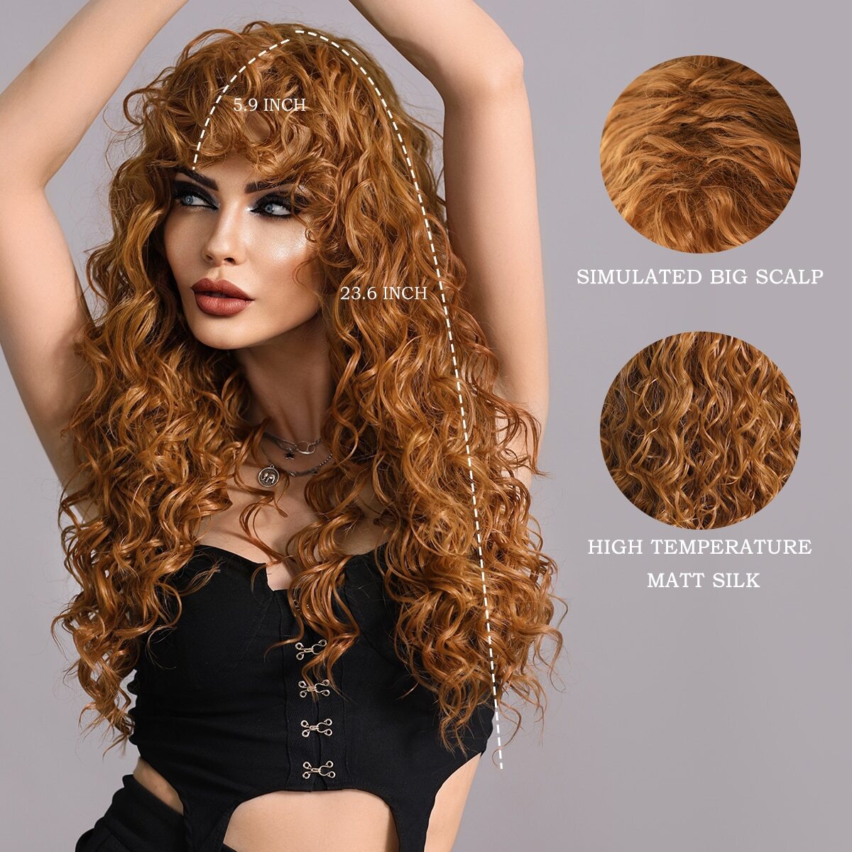 Long Curly Hair Wig with Bangs Wig Natural Synthetic Wigs Heat Resistant Hair