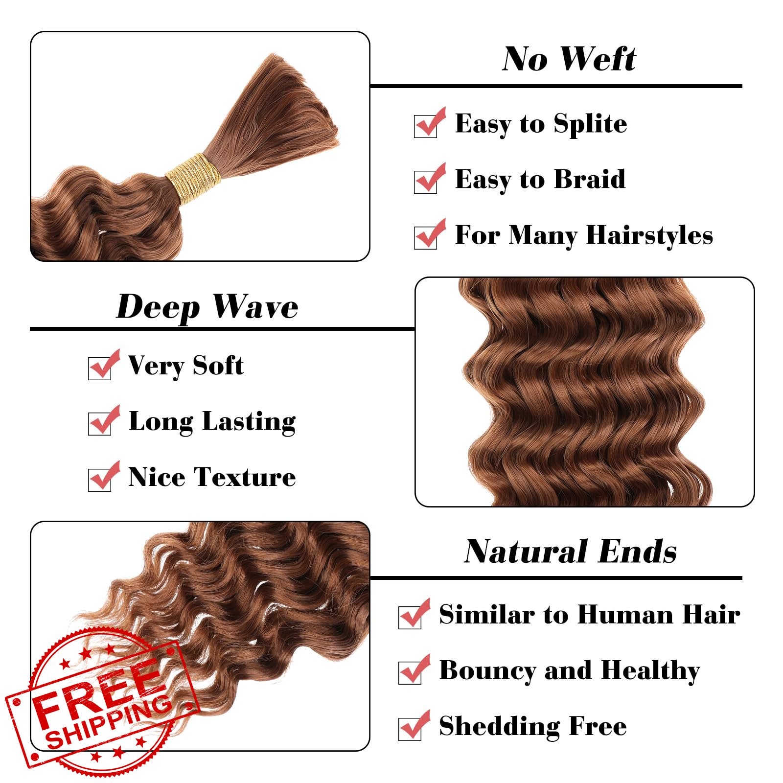 Leeven Braiding Hair 18 Inch Brown 2 Bundles