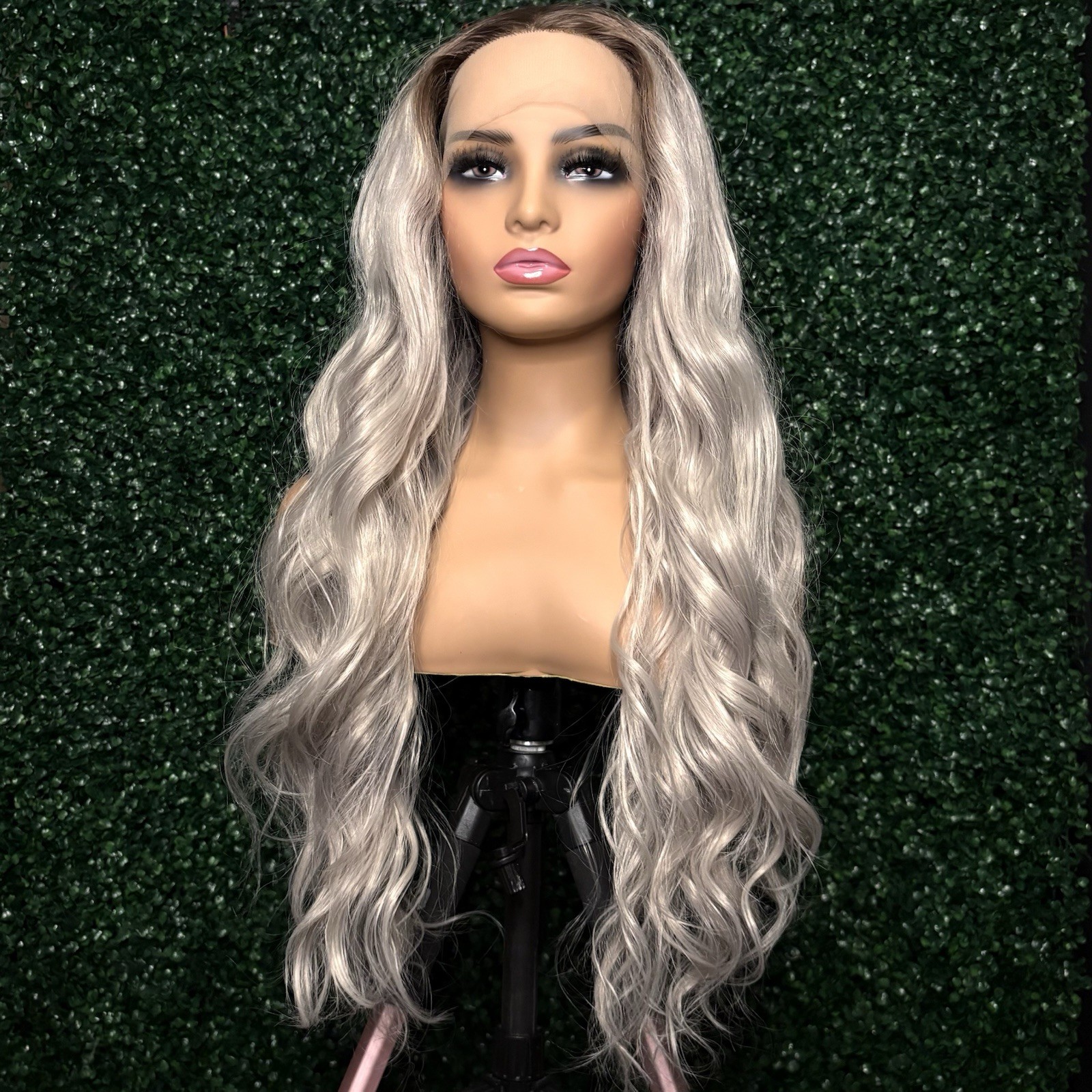 BRAND NEW 28 inch Loose Curly Lace Front Premium Synthetic Wig – Brown/Gray