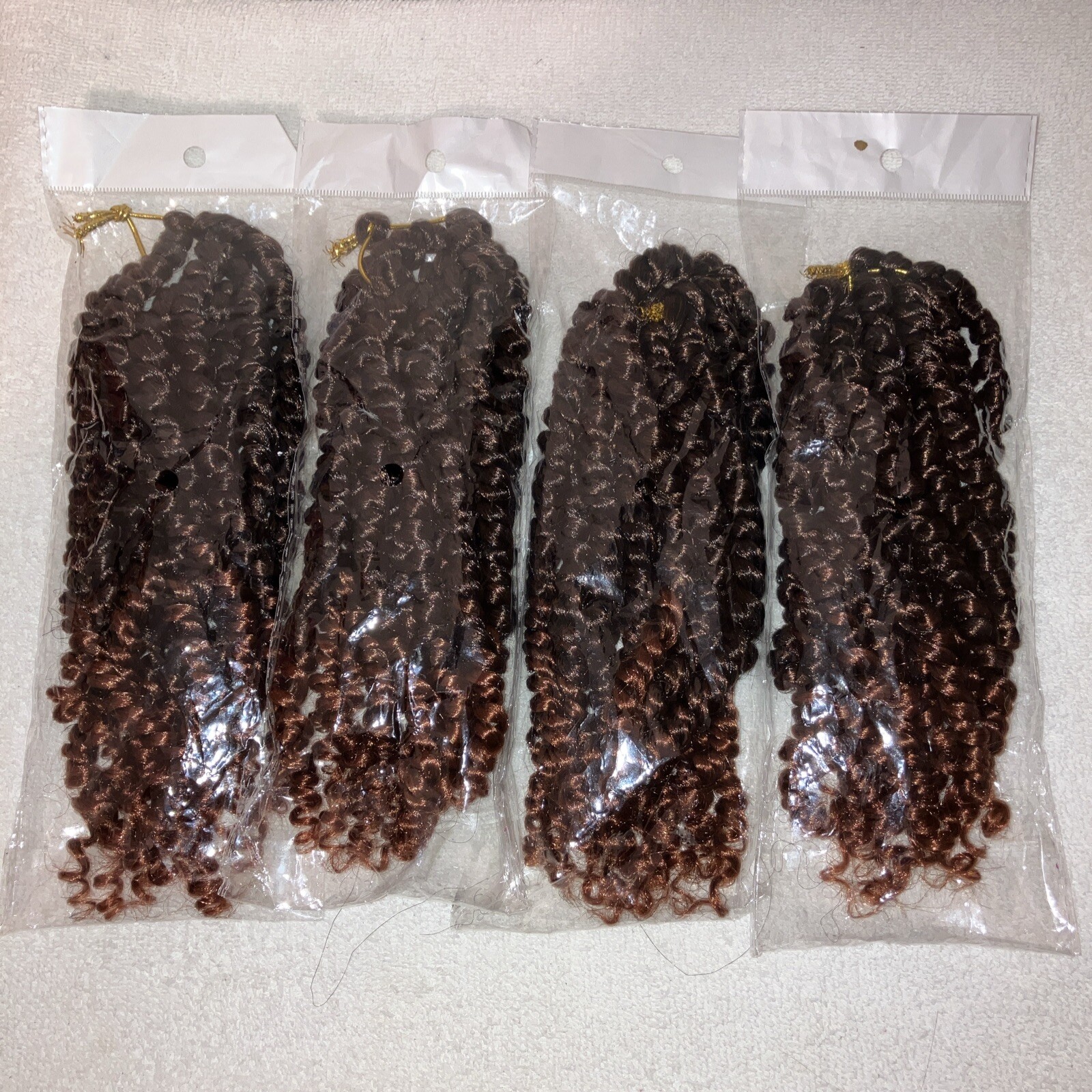 Curly Hair Extensions, 4 Sets, 12 Strands Each, Dark Brown w/ Lighter Brown Ends