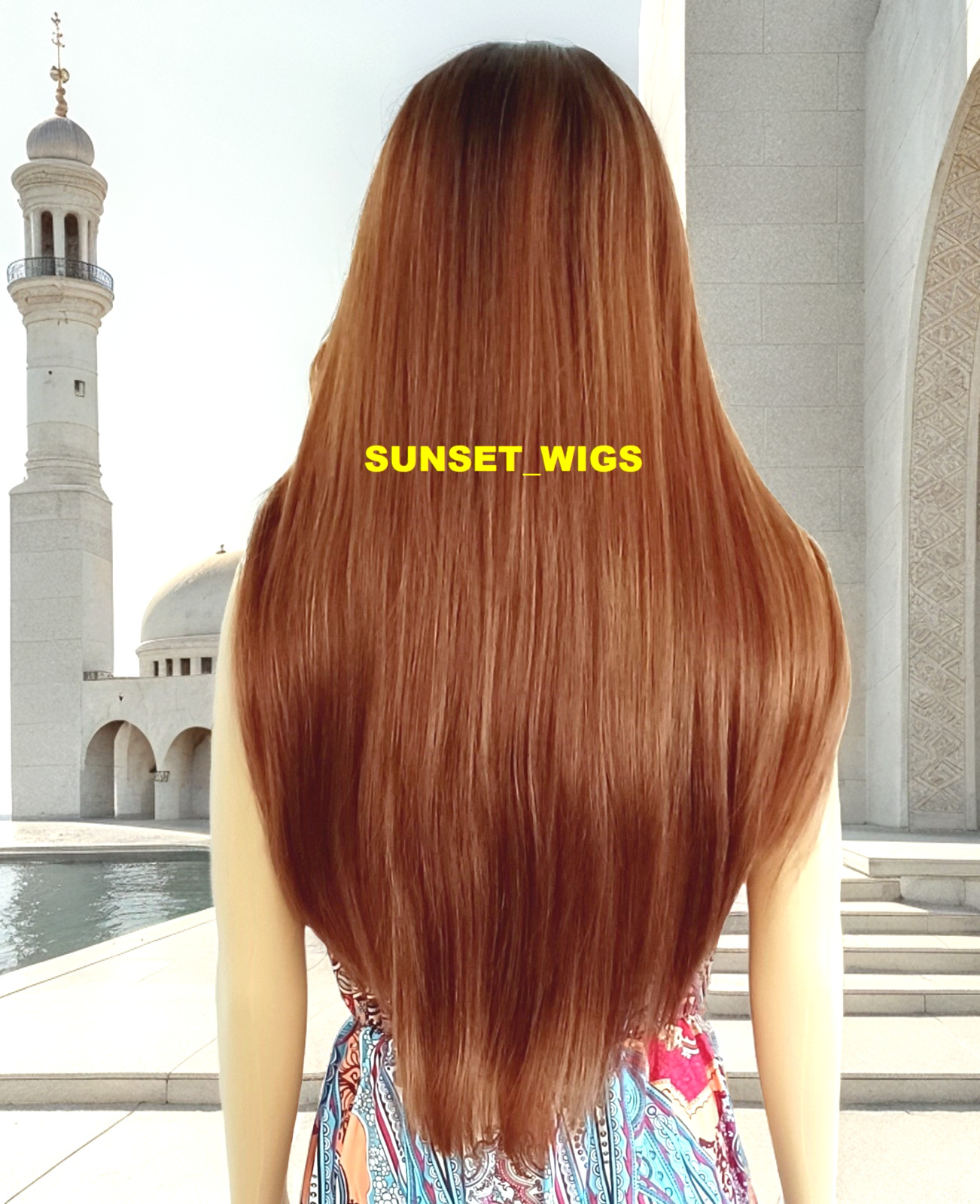 35″ LACE FRONT WIG LONG STRAIGHT LAYERED OMBRE BROWN AUBURN MIX HEAT OK