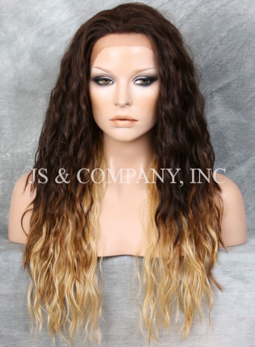 HEAT OK Full Human Hair Blend Lace Front wig Wavy Brown Blonde Tipped NUO GM432