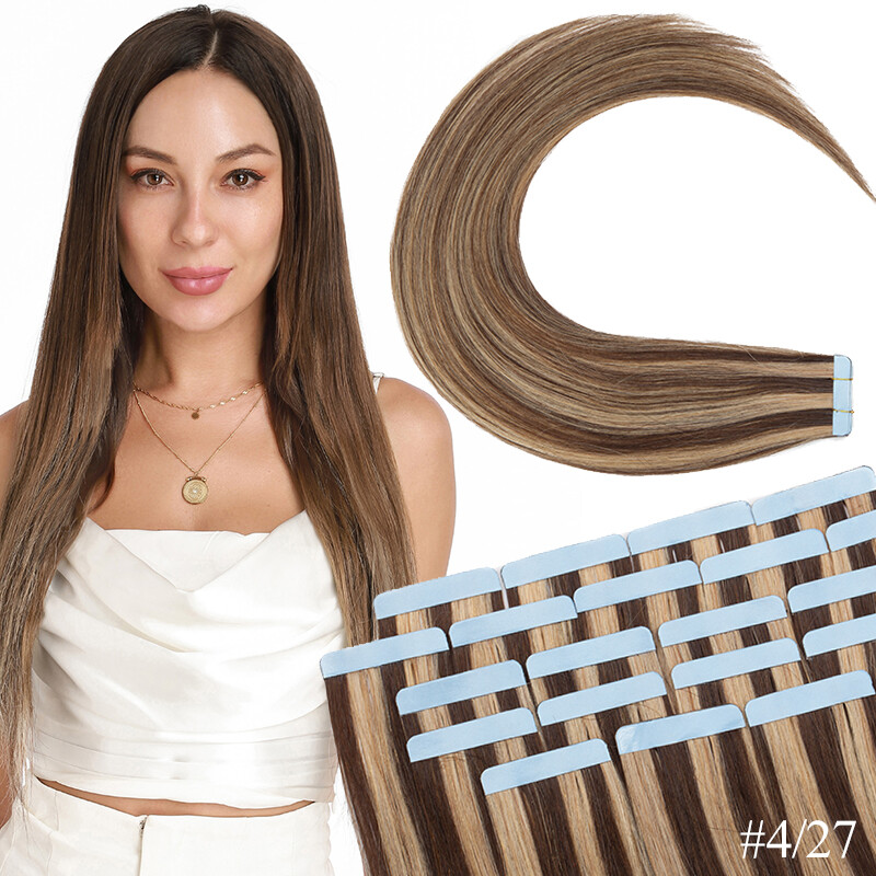 Injected Tape in Hair Extensions 100% Remy Human Hair Invisible Skin Weft 20PCS