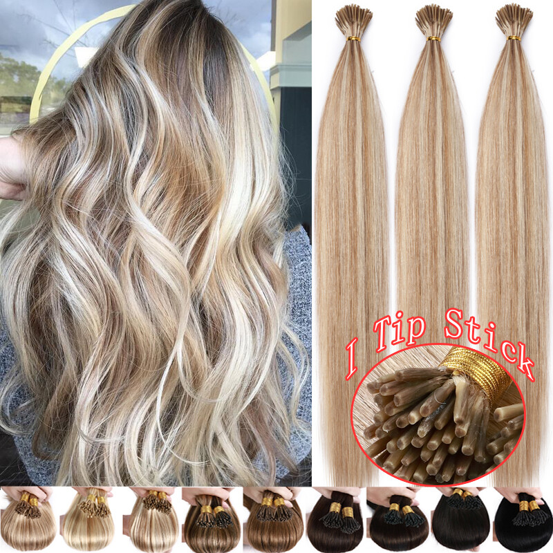8A Russian I-Tip Stick Remy Human Hair Extensions Micro Nano Ring Blonde 1G 0.5G