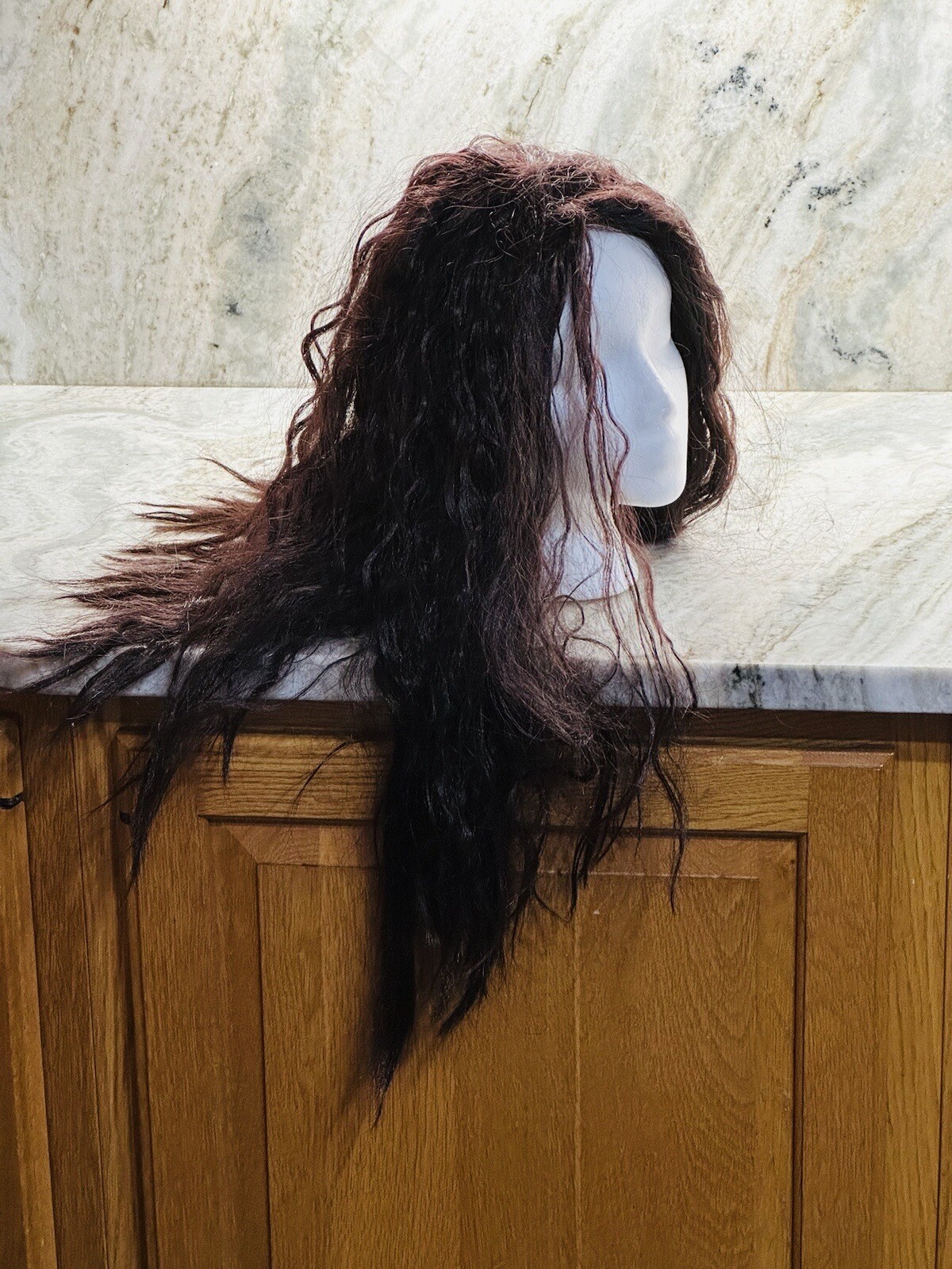 Dark Brown Brunette Long Wavy Curly Fluffy Cosplay Fashion Wig. Unbranded 25 In