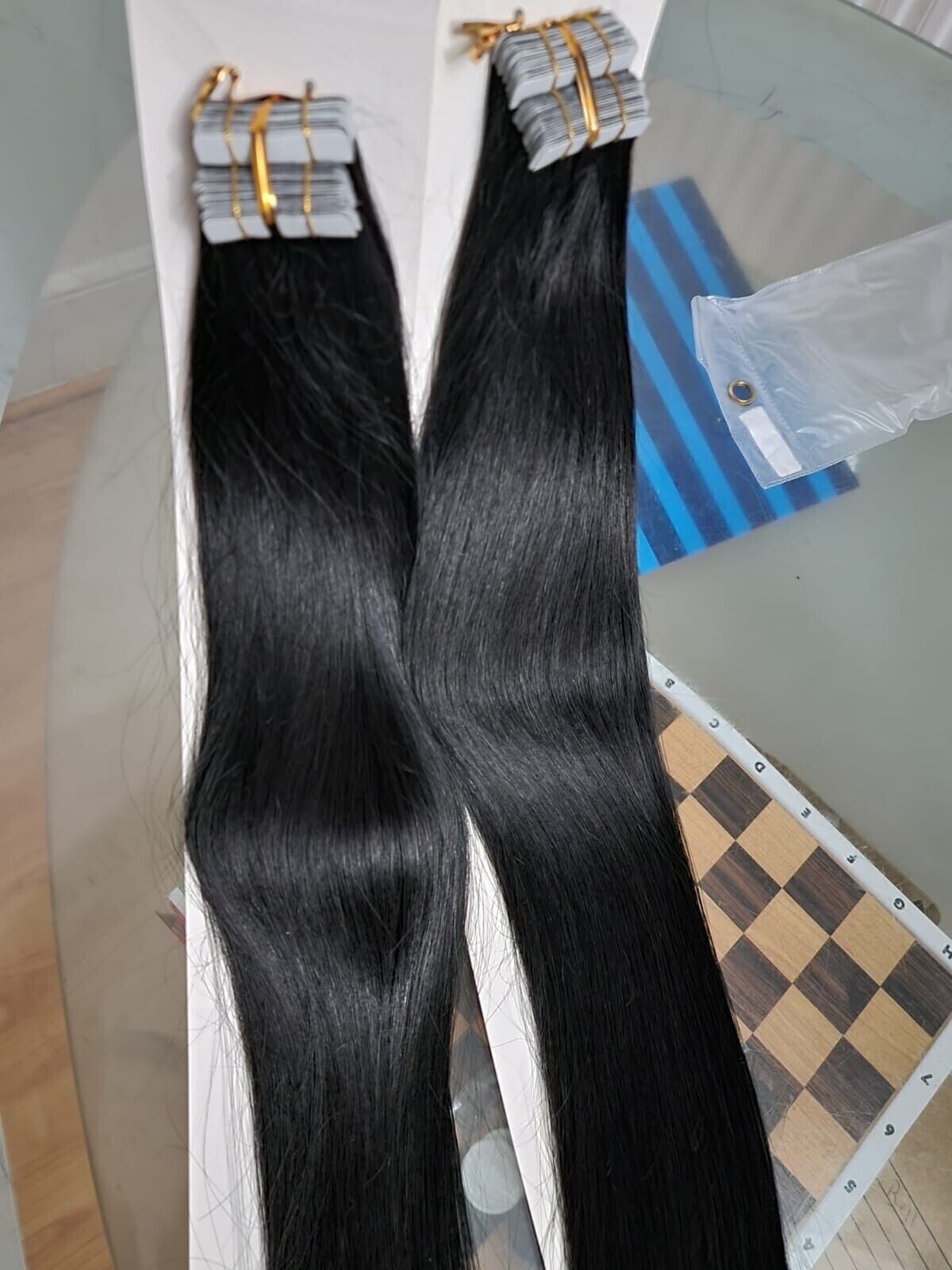 12A 34+34INCH RUSSIAN TAPE IN HUMAN HAIR EXTENTION 200g 80pcs STRAIGHT JET BLACK