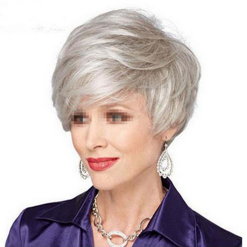 Silver Grey Short Curly Hair Wig Wig Cover for Women Celebration