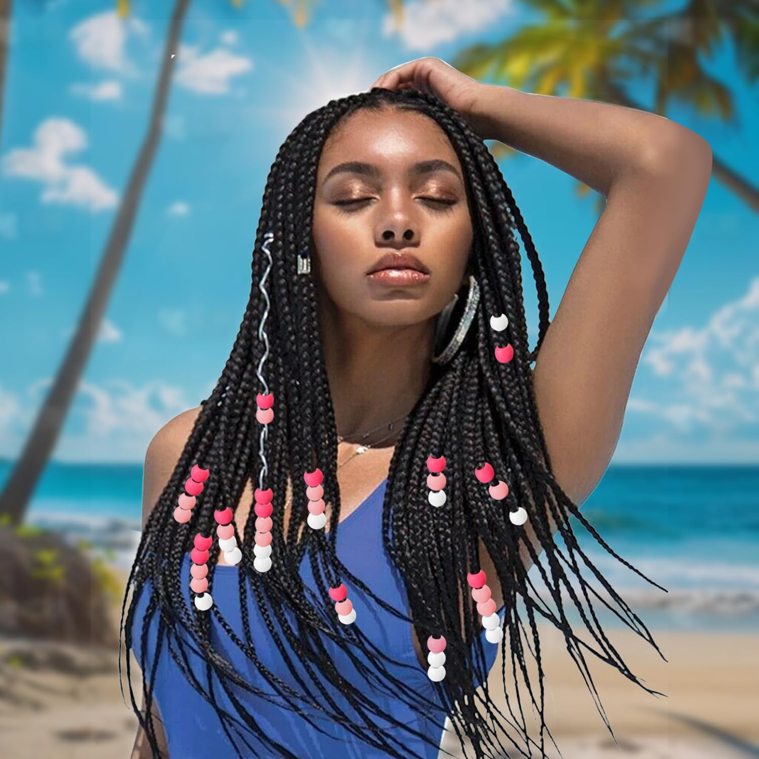 90 Pcs Silicone Hair Beads for Women Girls Braids, Soft Colorful Pony Beads B…