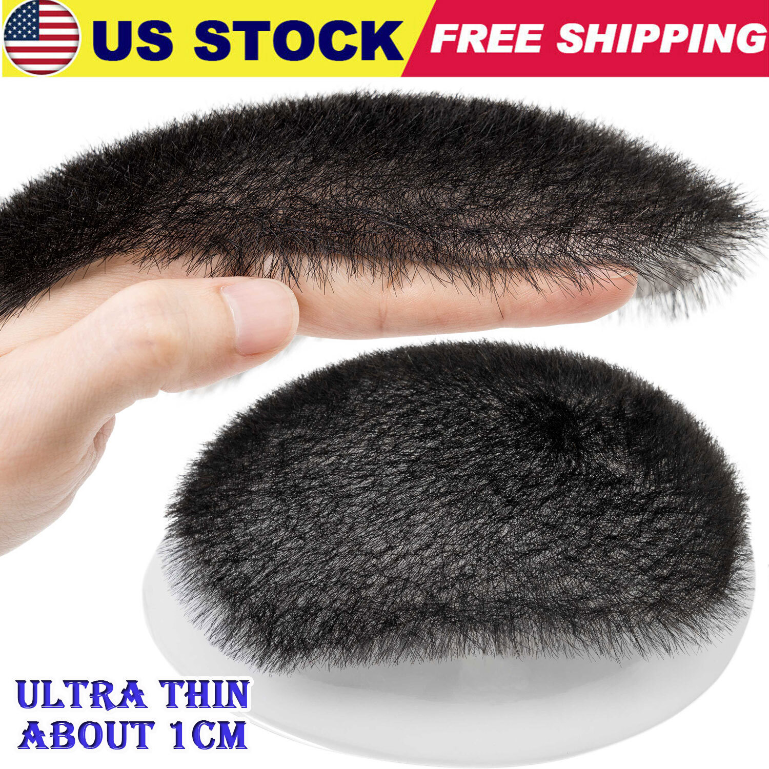 Invisible Ultra Thin Skin Mens Toupee Human Hair Replacement PU Systems Buzz Cut