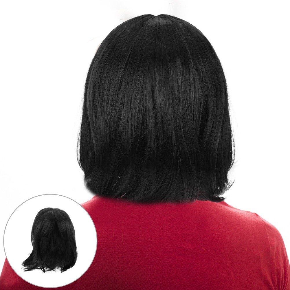 Short Black Synthetic Fiber Wig With Sweet For Women Cosplay And Parties