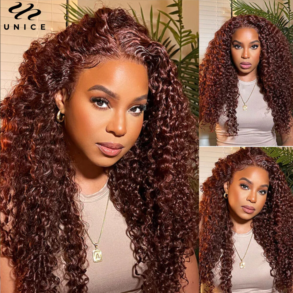 UNice Brazilian Reddish Brown Curly 3 Bundles Human Hair Weaves Cooper Red Wefts