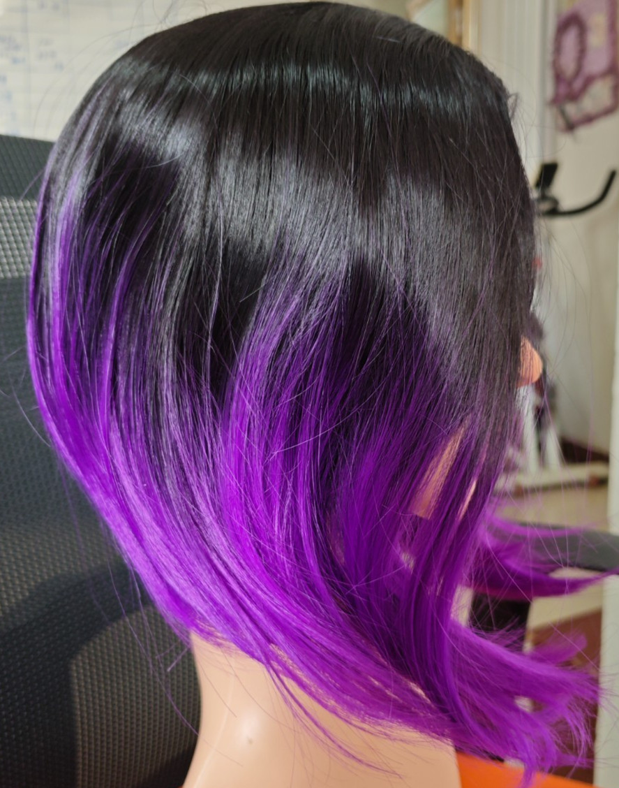 Ombre Black to Purple Wig Short Bob Wigs Shoulder Length Bob Hair Short Straigh