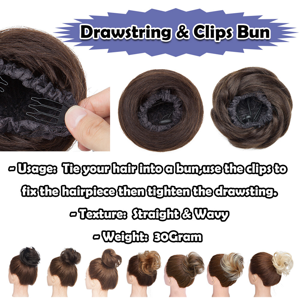 REMY Messy Bun Piece Clip In 100% Human Hair Extensions Updo Scrunchie Pony Tail