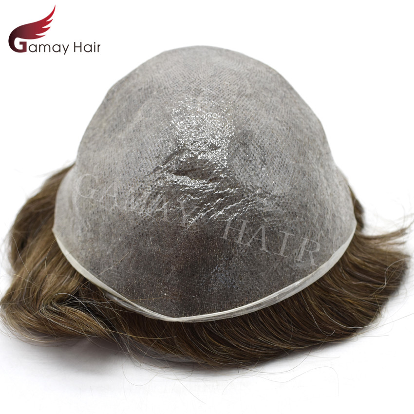 Ultra Thin Skin Mens Toupee Hairpieces Poly PU Human Hair Replacement System Wig