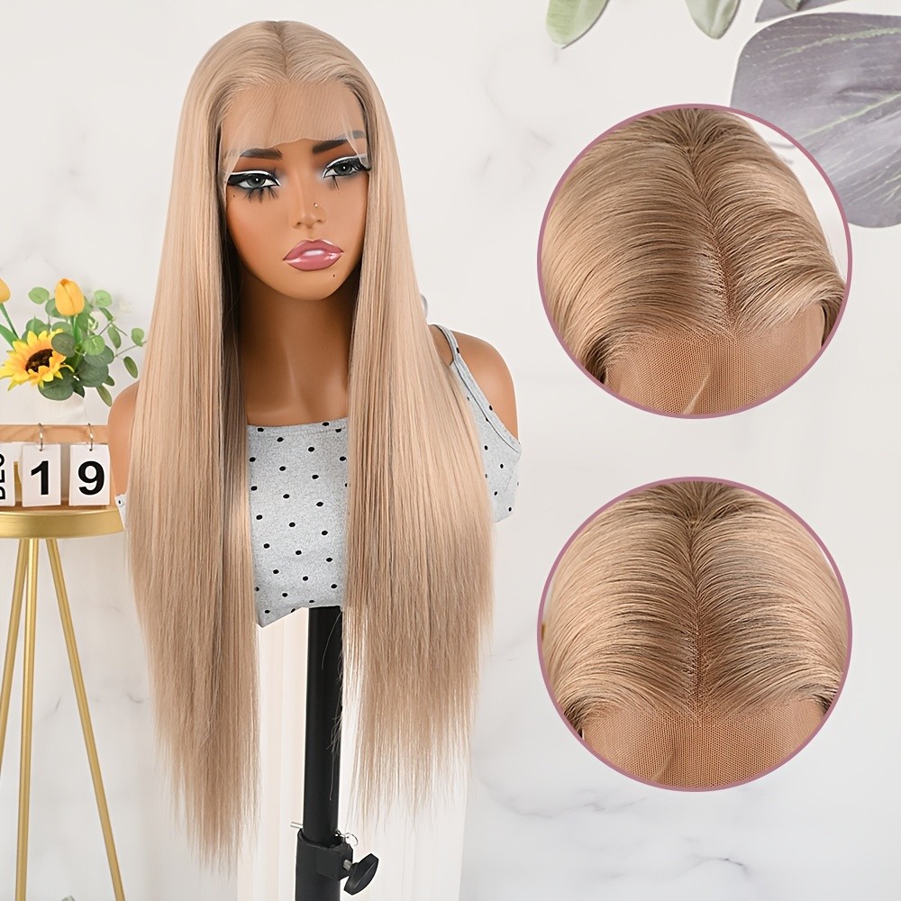 13×4 Long Straight Hair Ash Honey Blonde Lace Front Wigs Women Daily Pre Plucked