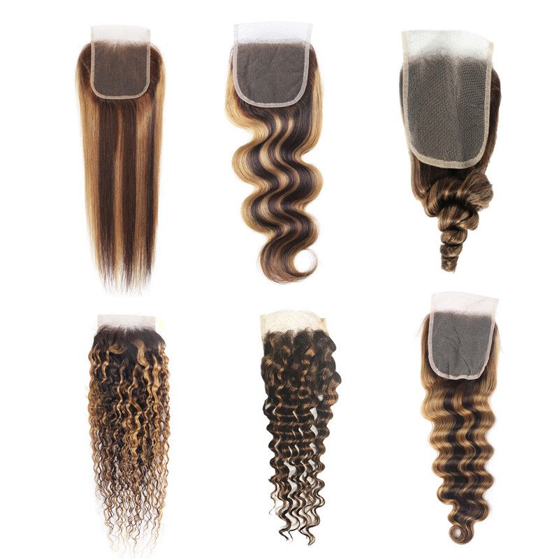 P4/27 Piano Color 4X4 Closure 13X4 Lace Frontal Curly 100% Human Hair Straight