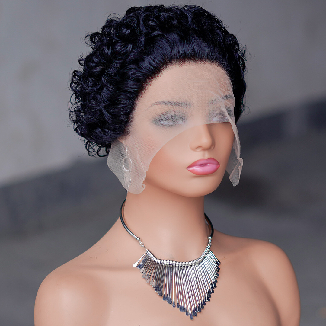 Short 6″ Curly Human Hair Lace Front Wig for Women 13×1 Lace Human Hair Afro Wig