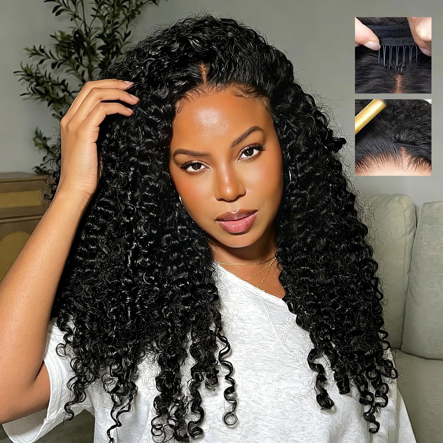 30″ Curly Human Hair Half Wig – 3-in-1 Glueless Drawstring Headband for Black Wo