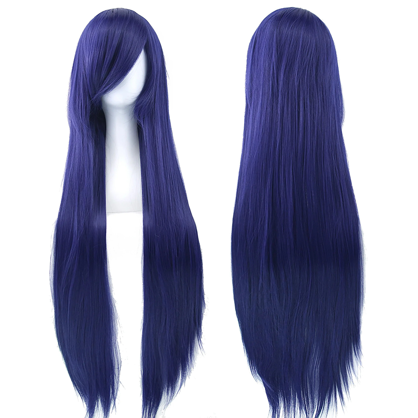 Long White Purple Black Straight Synthetic Cosplay Wig Party Hairpiece for Women
