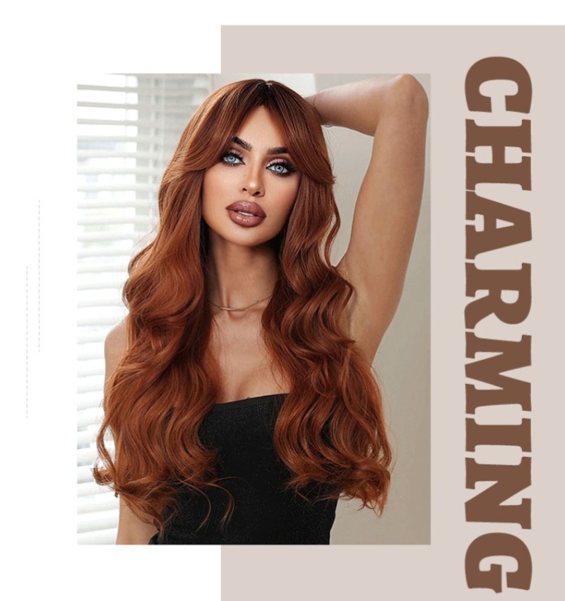 26in Women Brown Long Wavy Wig Heat Resistant Synthetic Cosplay Party