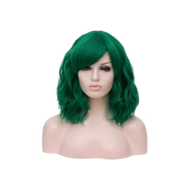 Wavy Green Cosplay Party Halloween Wig With Bangs Adjustable Wig Cap NIB Mildiso