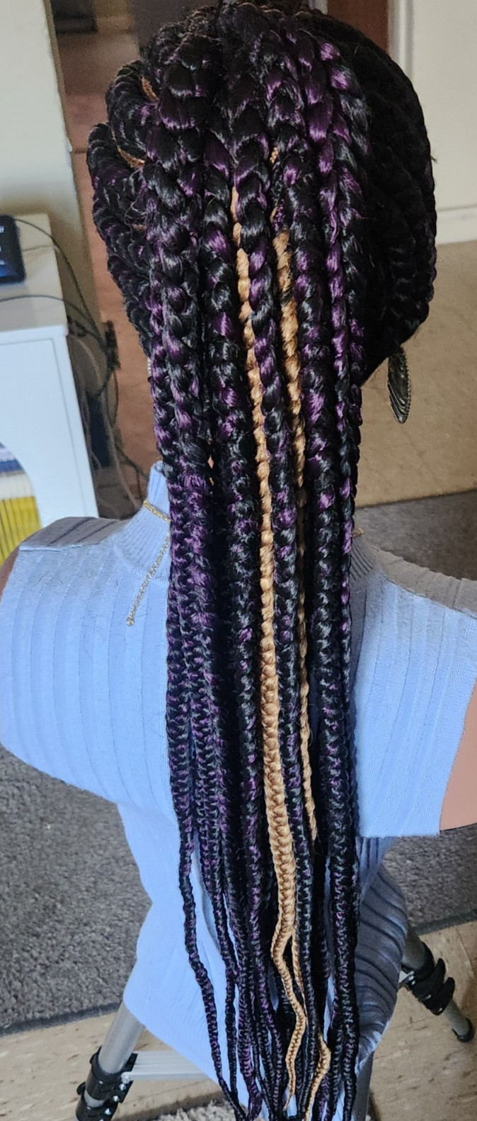 Fully Hand Braided box braid cornrow wig poney tail libre 1B mixt Dark purple/27