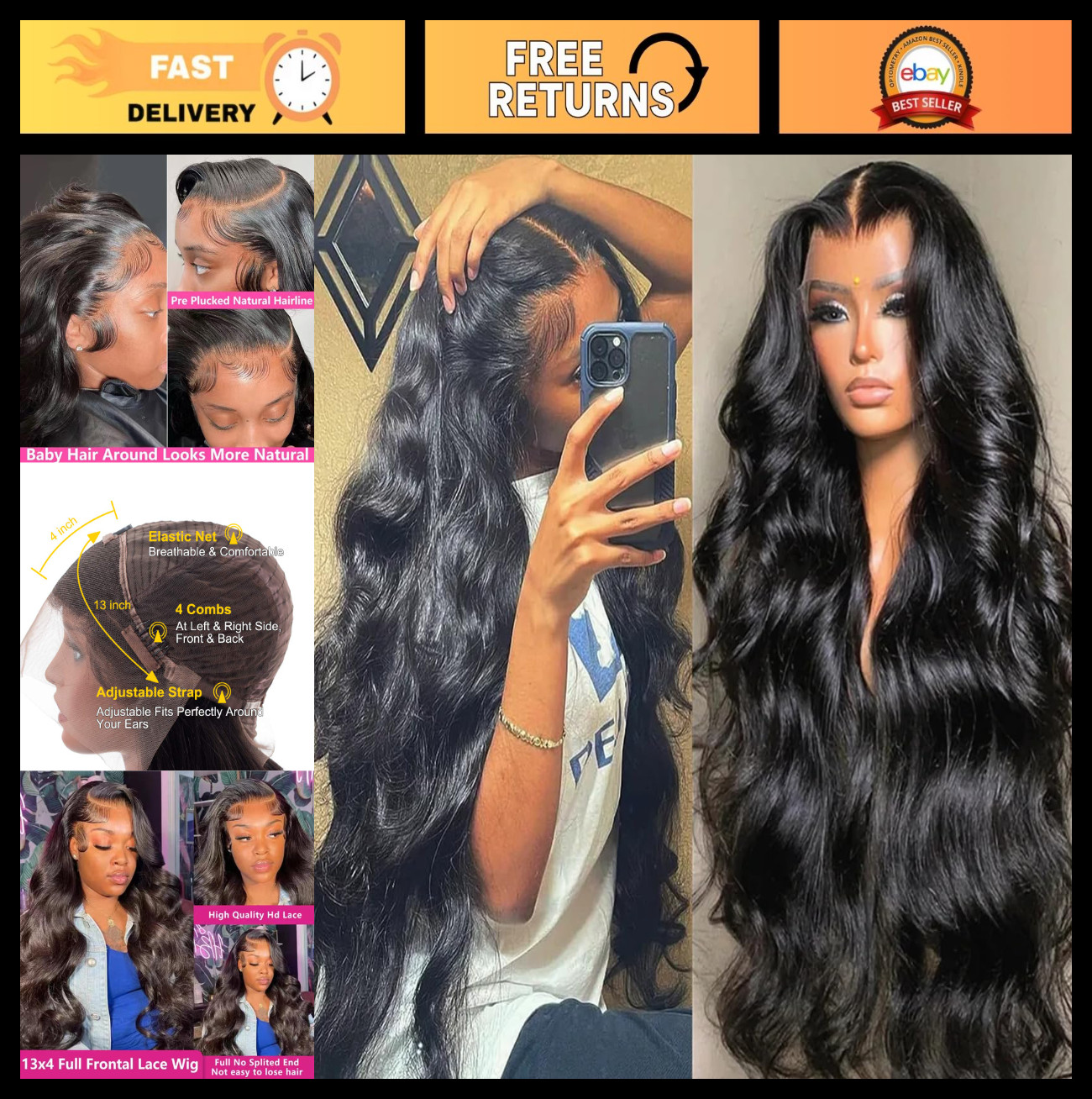28-Inch Loose Body Wave Lace Front Wig – 200 Density, Pre-Plucked, Glueless Huma