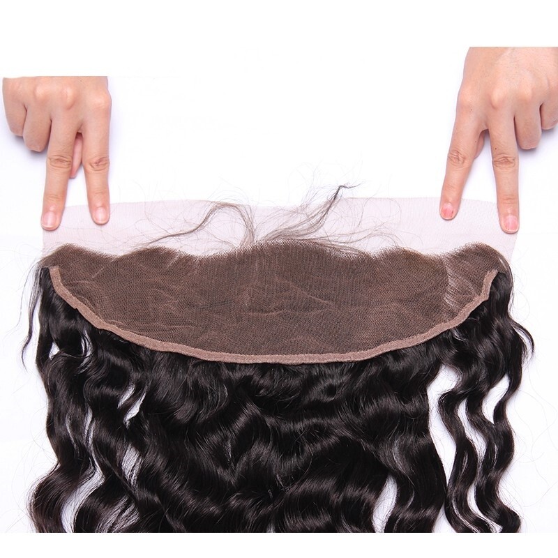 Water Wave Brazilian Virgin human Hair 2 Bundles with Lace Frontal natural black