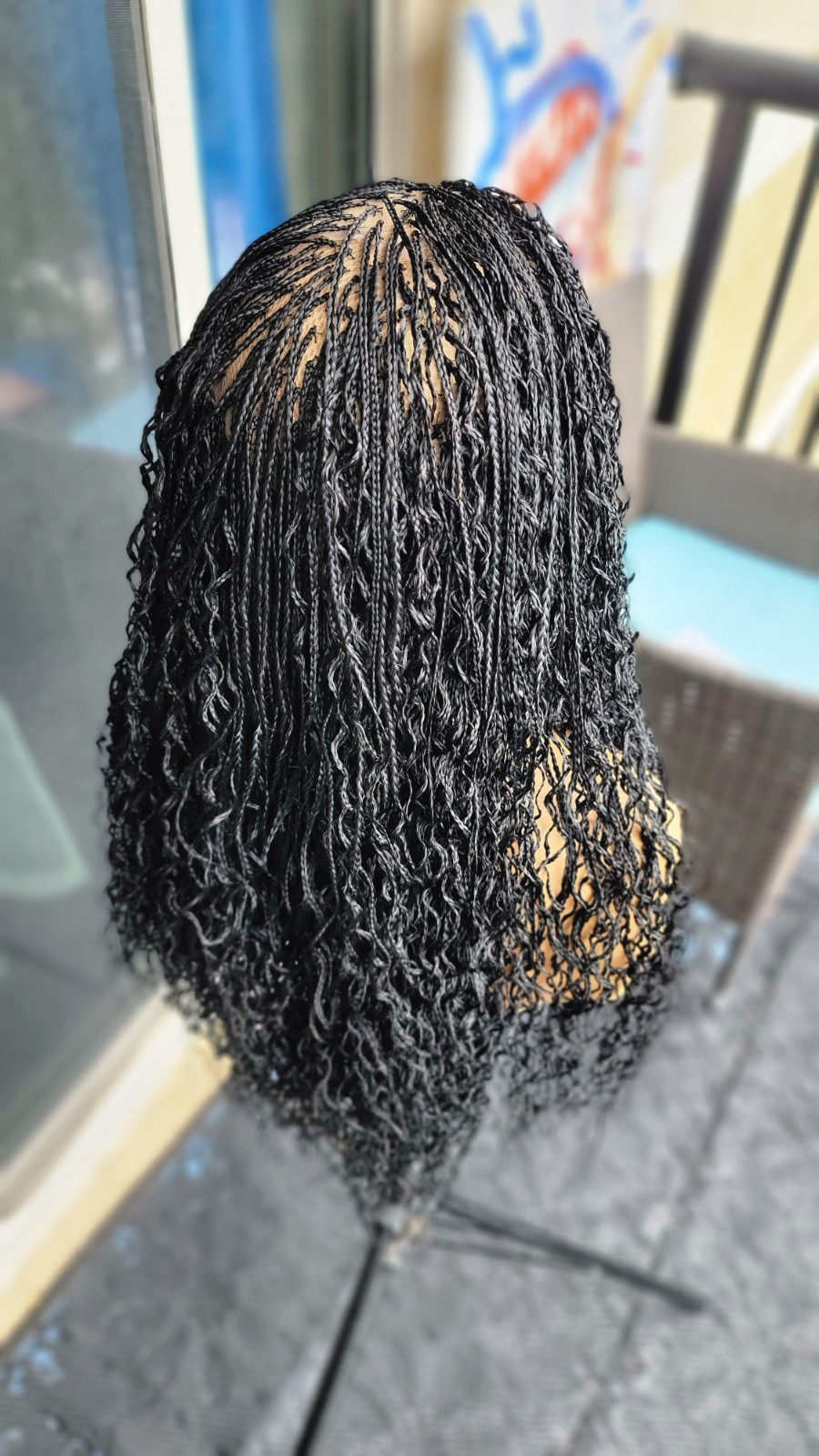Braided Wig 22″ Micro Boho Braids Jet Black Full Lace Glueless Handmade Long NWT