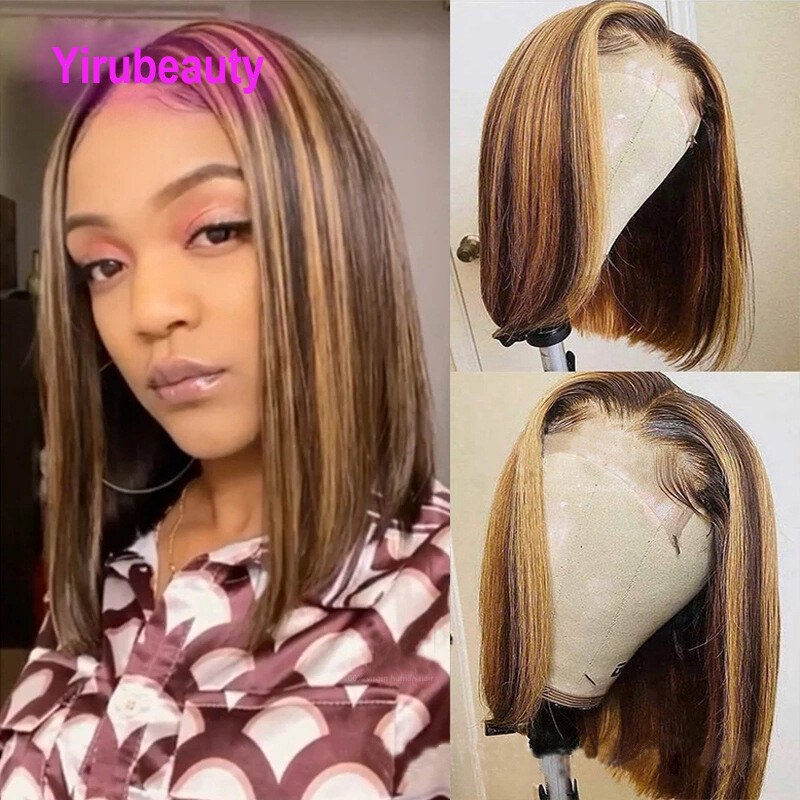 Brazilian 100% Human Hair 4X4 Lace Closure Bob Wig P4/27 Piano Color Straight