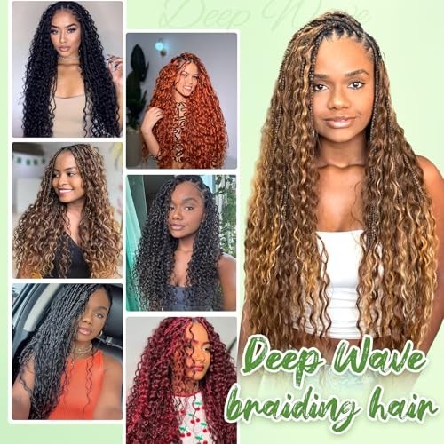 Long Curly Braiding Hair 18″ Deep Ocean Wave Crochet Hair for Boho Braids – 4 Pa