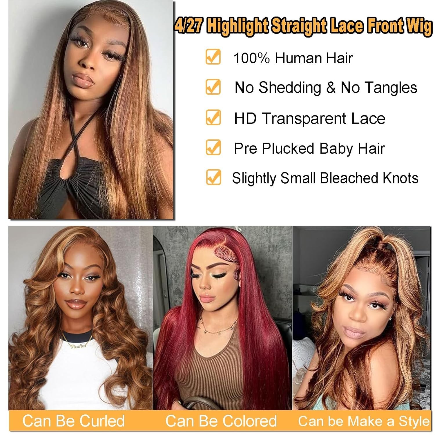 4/27 Highlight Straight Lace Frontal Wig 180% Density