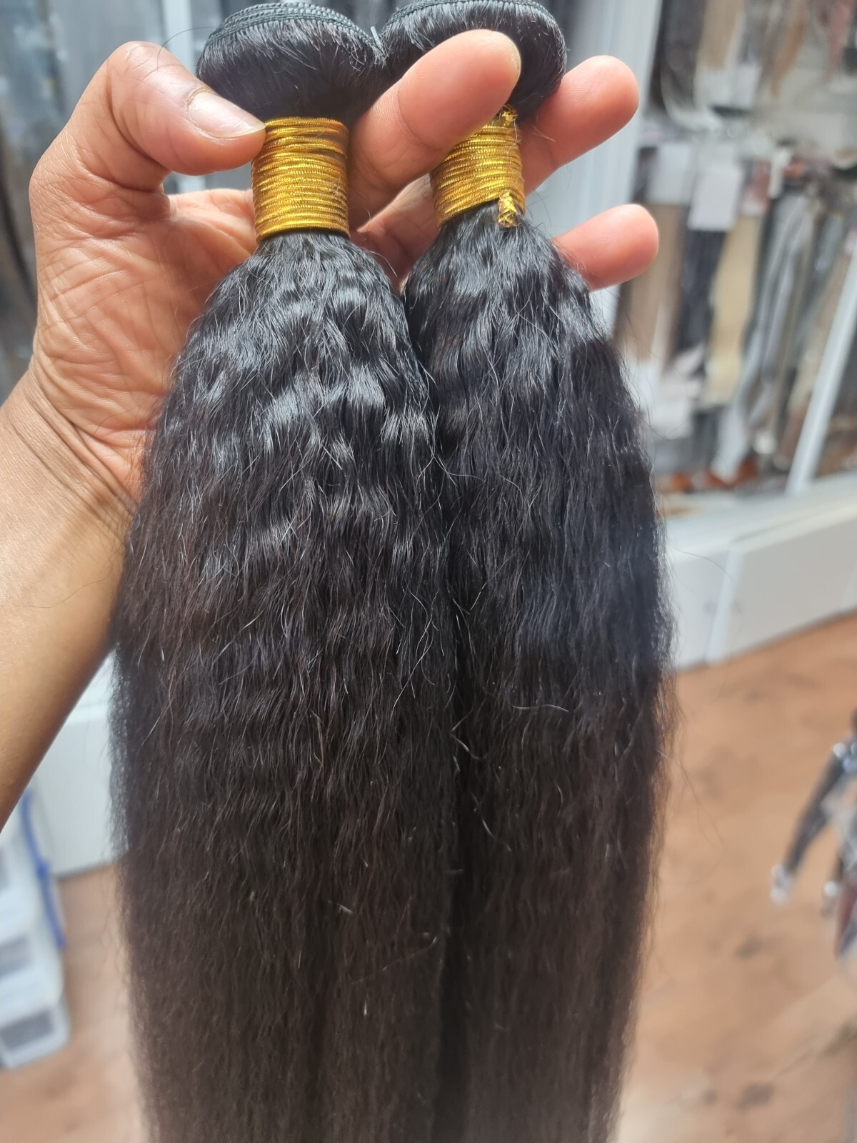 12A PERUVIAN VIRGIN HUMAN HAIR 22+22INCH KINKY STRAIGHT 200g 2BUNDLES NATURAL 1B