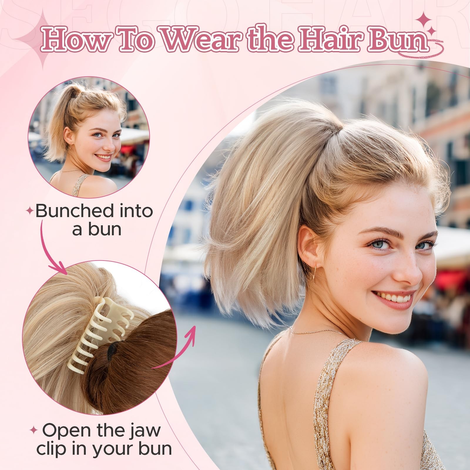 SEGOHAIR Claw Clip Short Ponytail Hair Extensions Messy Bun Hair Piece for wi…