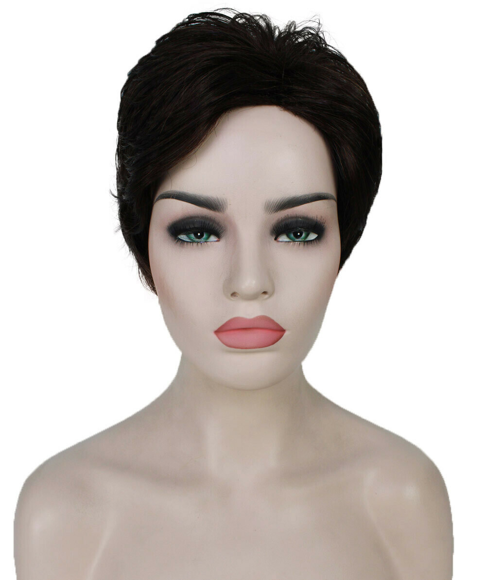 Hedy – Straight Kanekalon Synthetic Fiber Full Wig, 2.5 – 4.5 in, Dark Brown