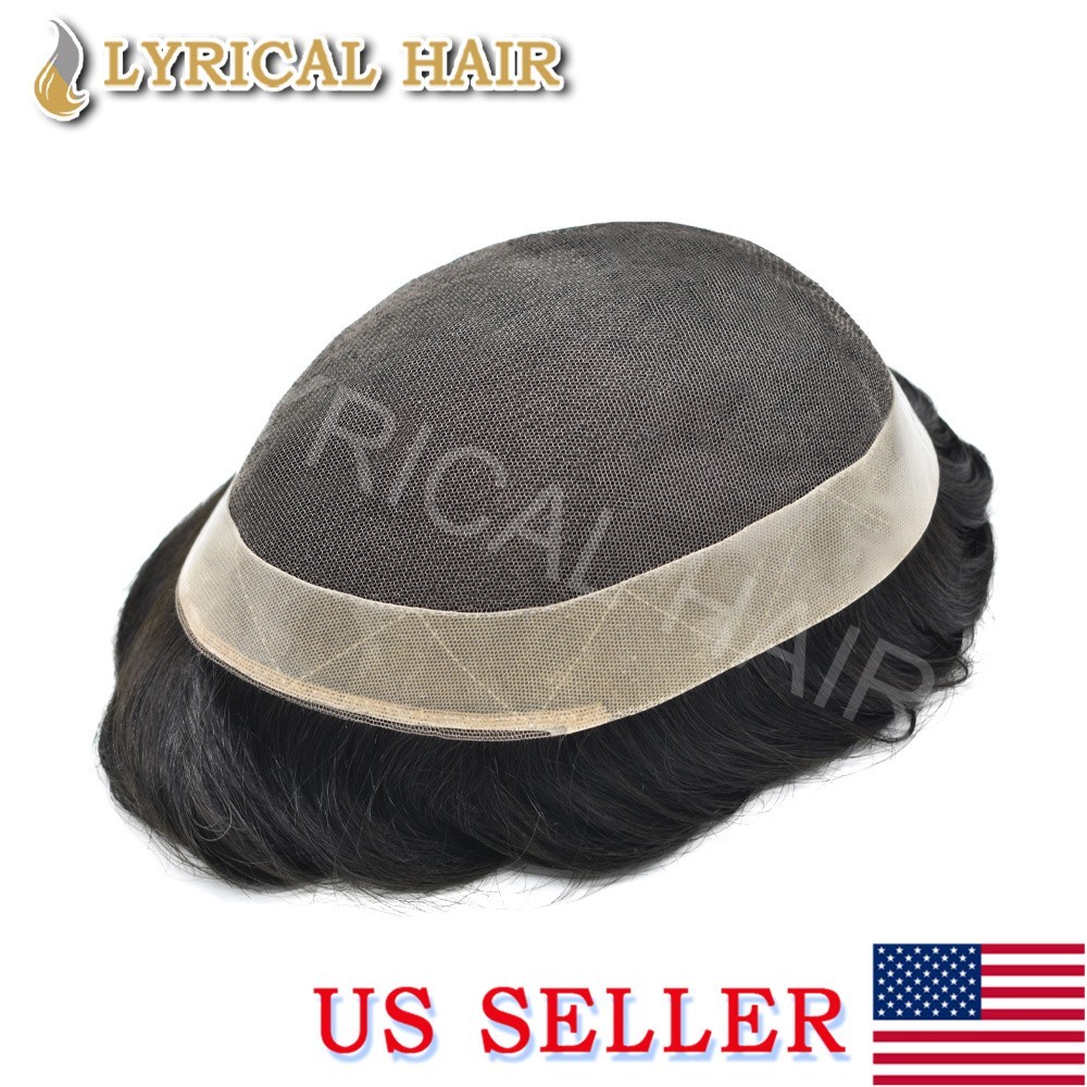 Lyrical Hair French Lace Mens Toupee Poly Coated Human Hair Replacement System
