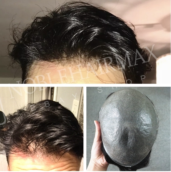 Invisible Mens Toupee Ultra Thin Skin Hair Replacement System Hairpieces Black