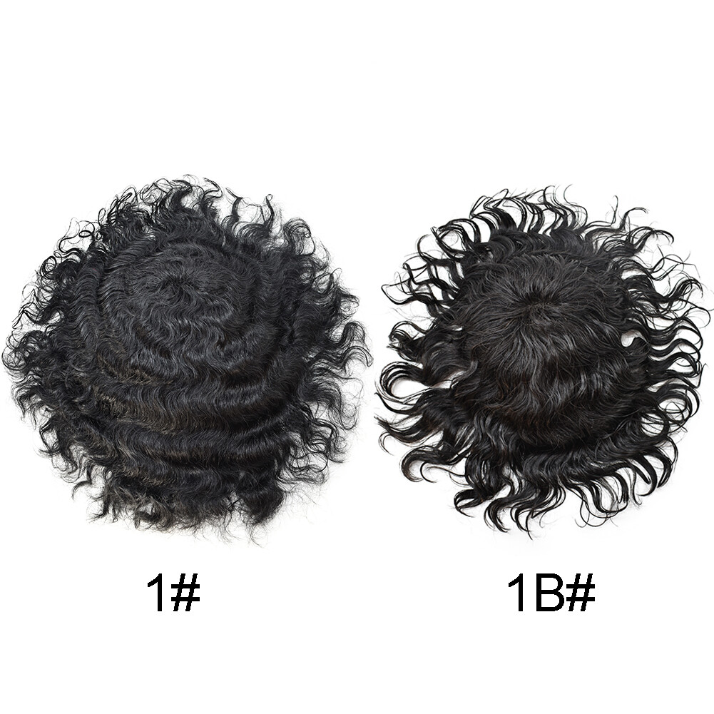 Mens Toupee Afro Curly Black Human Hairpiece Durable Mono Lace Wigs System AAA-1