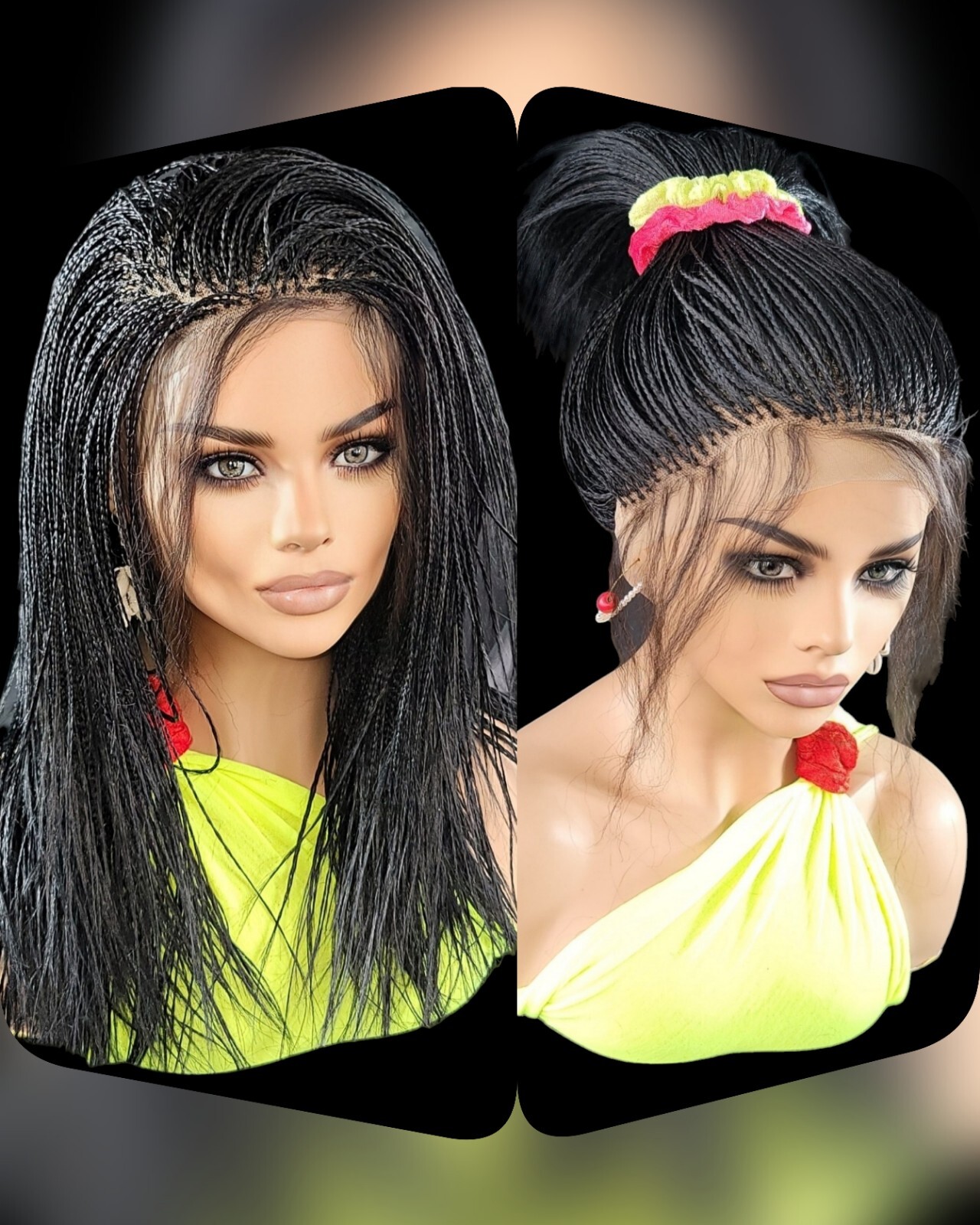 Braided Wig Micro Braids Full Lace Glueless 18” Jet Black Handmade Lightweight