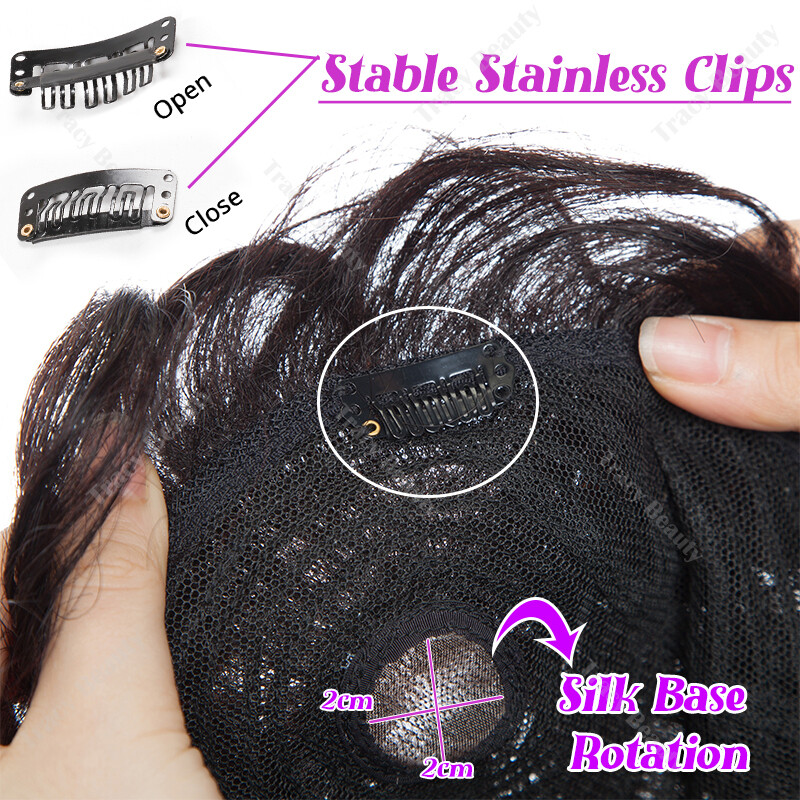 Mono PU Human Hair Extensions Mens Toupee Replacement System Top Piece Curly USA