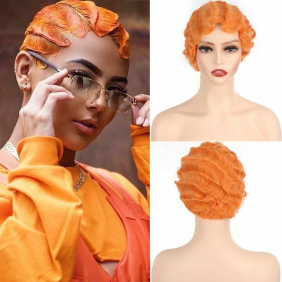 Short Finger Wave Wigs Orange Wigs for Women Fashion Party Wigs None Lace Wigs