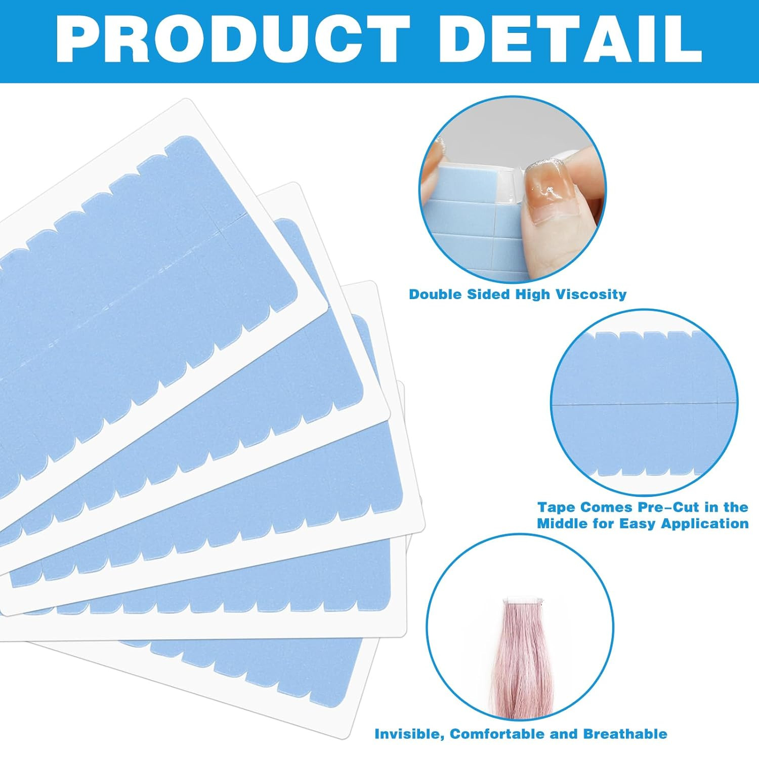 240Pcs Beauty Tools Human Hair Tape Extension Replacement, Double Sided Wig Tape
