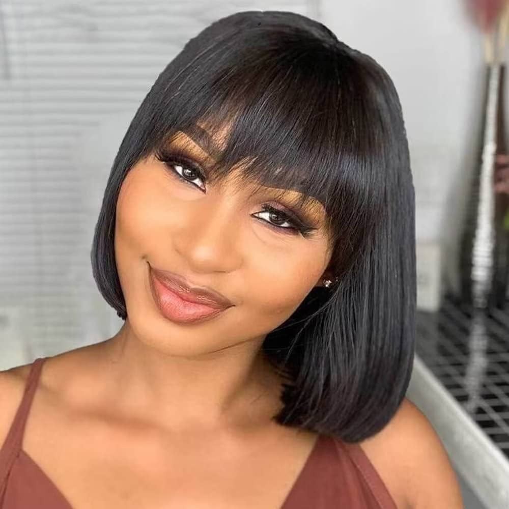 Short Bob Wig with Bangs Straight Human Hair Wigs with Bangs Bob Wig Human Hair