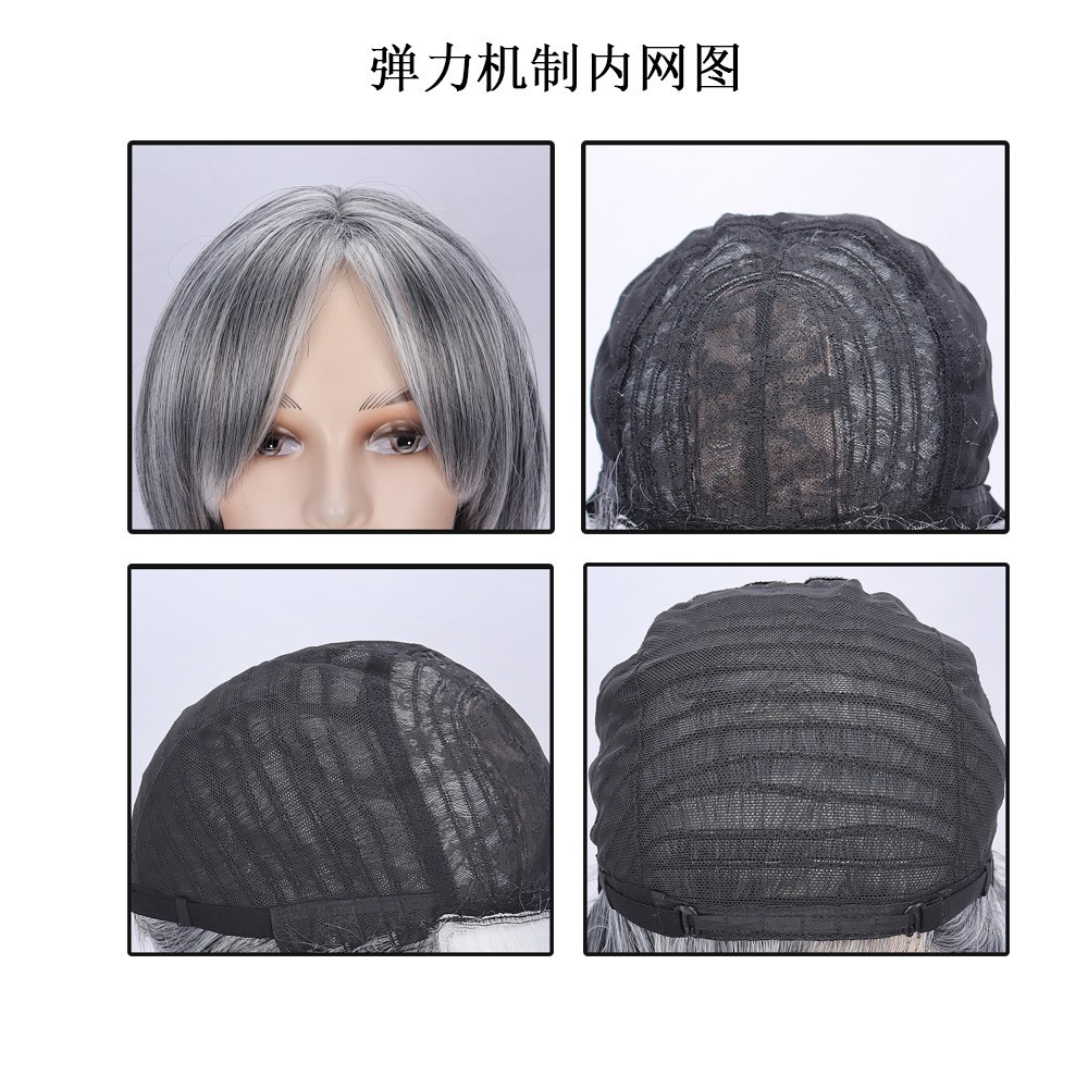 Highlight Black Grey Medium Length Wavy Wig Side Part Heat Resistant Full Wig