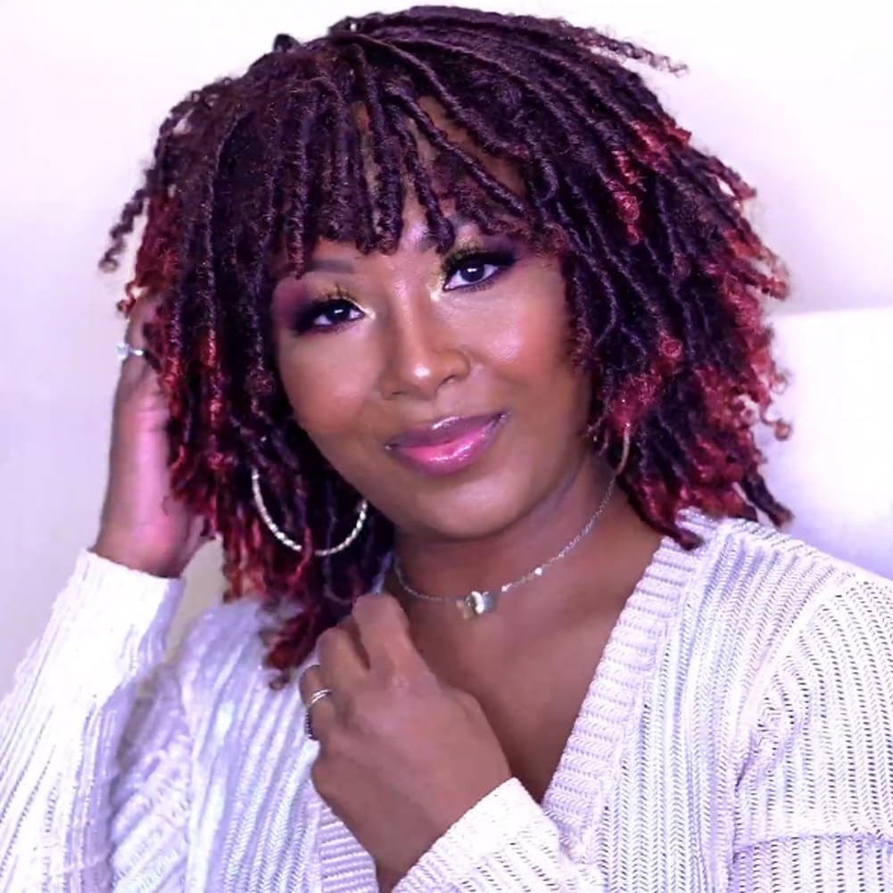 6 Inch Short Dreadlock Wigs for Black 99J Wine Red Synthetic Hair Afro Curly …